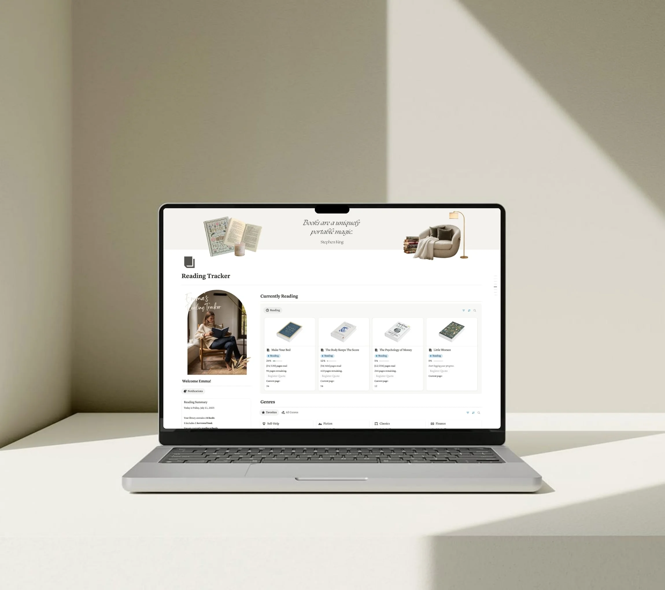 Reading Tracker Notion template
