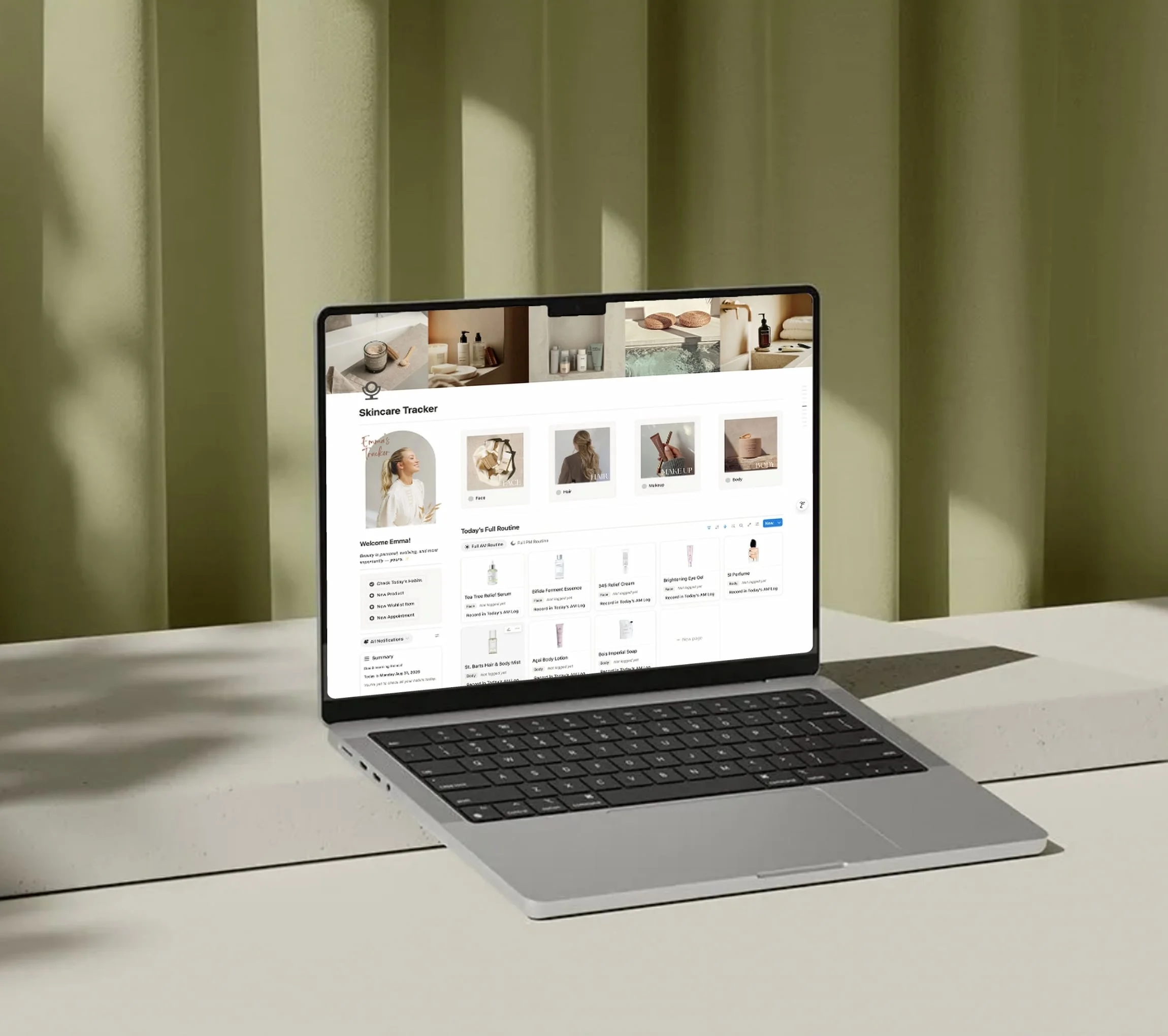 Skincare Tracker Notion template